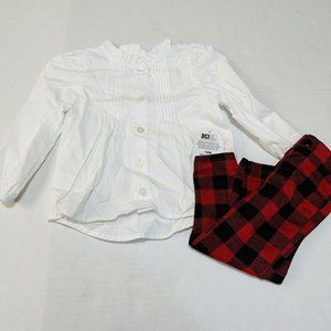 Baby Girl 18 Months White Ruffle Shirt & Buffalo Plaid Pants Holiday Outfit